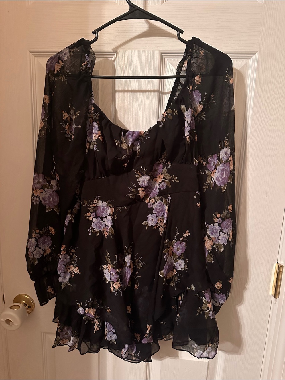 Inspired Hearts Black Romper with Purple Floral Print